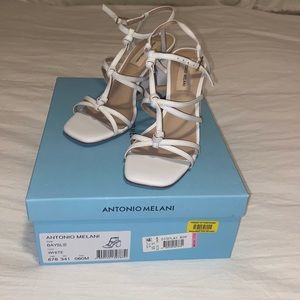 White Strappy Block Heels